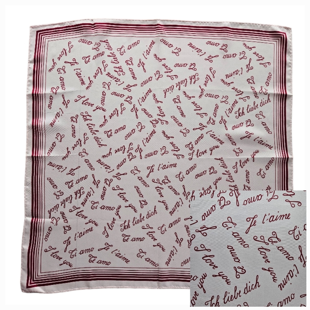 TURA "I Love You" In Many Languages Pink & Red Scarf | SZ 21" Square